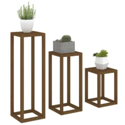 VIDAXL Ensemble De Supports Pour Plantes 3 Pcs Marron Miel Bois De Pin -Jardin Luxueux Pas Cher Magasin 64798cbf3114d9.47036894