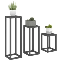 VIDAXL Ensemble De Supports Pour Plantes 3 Pcs Gris Bois De Pin Massif -Jardin Luxueux Pas Cher Magasin 64798cc1367080.37782114
